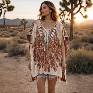 Cecilia Prado Artisanal Knit Poncho Cape | Anthropologie | Boho Luxe